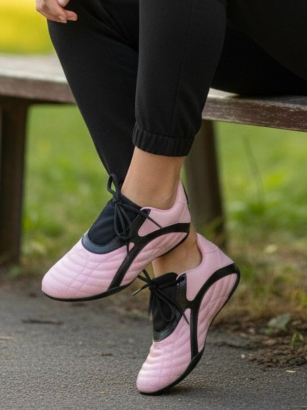 Womens Pink & Black Lace-Up Soft Sole Shoes Lightweight & Comfortable For Casual